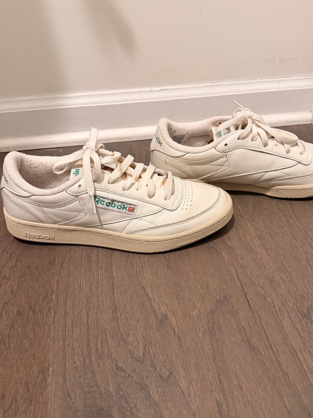 Reebok Women's Off-White Classic Leather Sneakers with Teal Logo